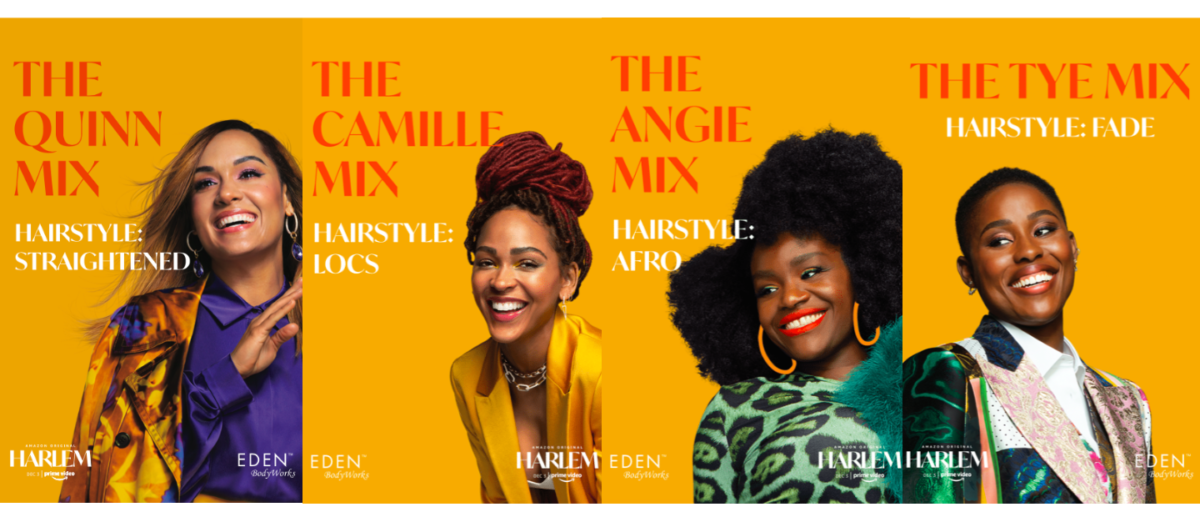 style cards for the premiere of Harlem on Amazon Prime Video